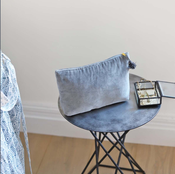 Grey Velvet Cosmetics Bag with Tassel