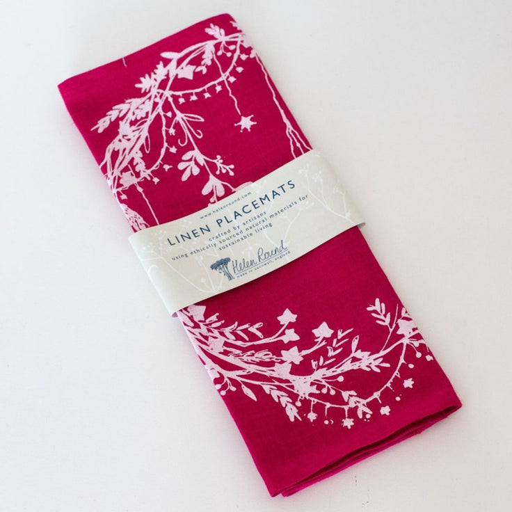 Christmas Placemats Pure Linen ~ Set of Two in Raspberry Red