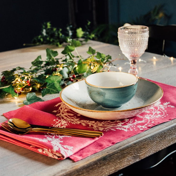 Christmas Placemats Pure Linen ~ Set of Two in Raspberry Red