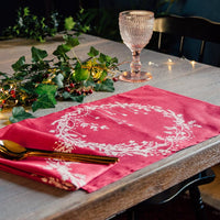 Christmas Placemats Pure Linen ~ Set of Two in Raspberry Red