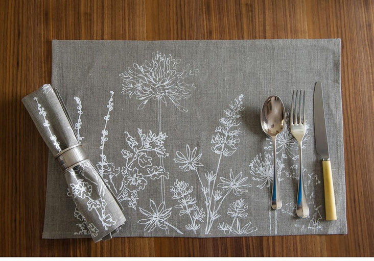 Pair of Pure Linen Placemats~ Garden Design in Natural