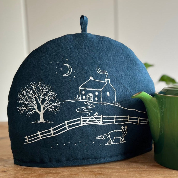 Linen Tea Cosy ~ Winter Fox Design