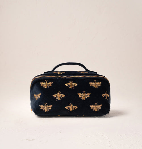 Honey Bee Open Flat Makeup Bag in Charcoal