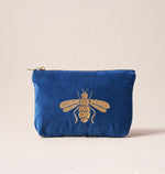 Honey Bee Cobalt Velvet Mini Pouch