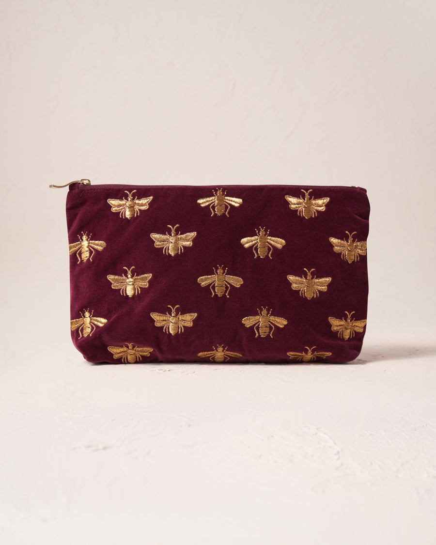Honey Bee Plum Velvet Everyday Pouch