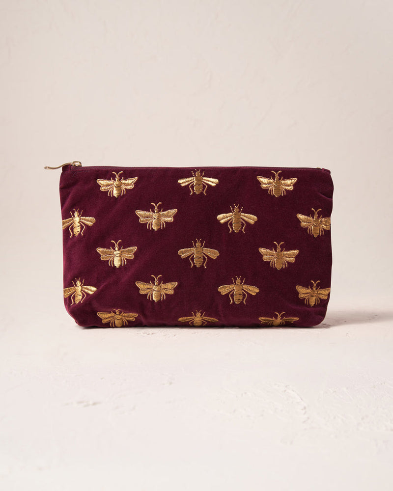 Honey Bee Plum Velvet Everyday Pouch