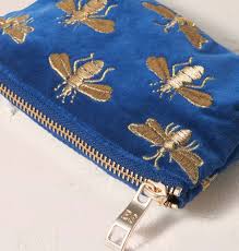 Honey Bee Cobalt Velvet Coin Purse