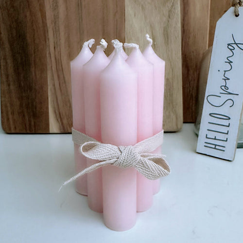 Bundle of Short Dinner Candles – pack of 6 in Pink, Lemon, Blue or White