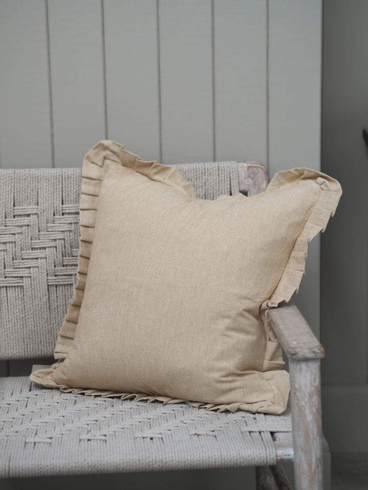 Pinstripe Frill Cushion Cover in Golden Yellow