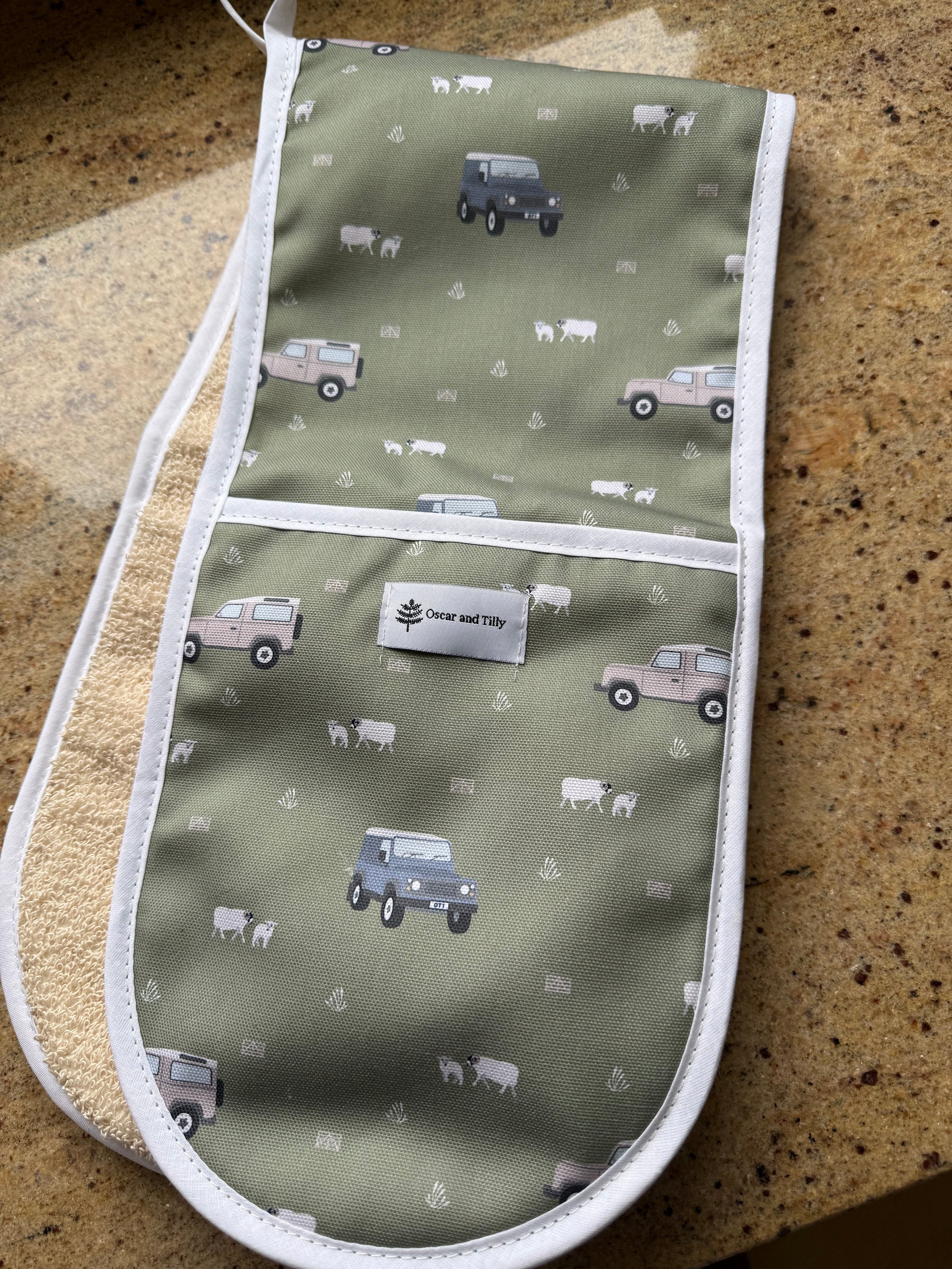 Land Rover Double Oven Glove ~ in Cream or Sage Green