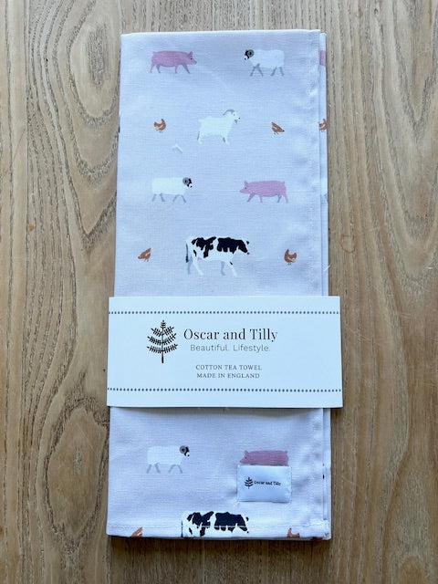 Farming Tea Towel in Slight Pink