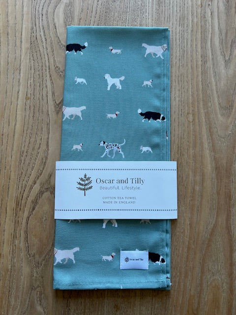 Dog Design Tea Towel in Sage