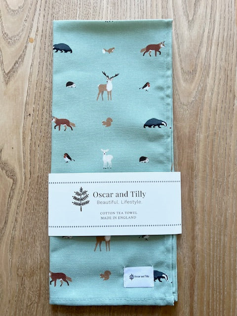 Wildlife Tea Towel in Smoke Green