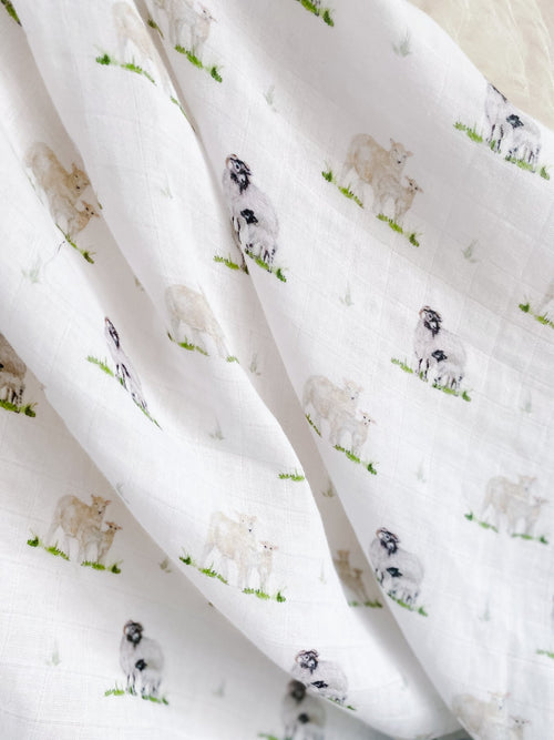 Sheep Muslin Swaddle Blanket