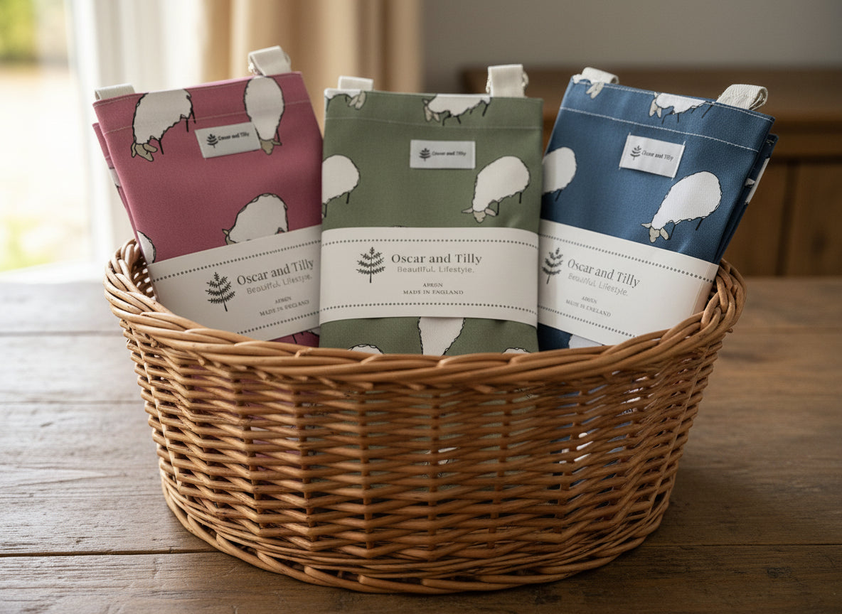 Three folded towels with cat pattern and visible brand label on a neutral background