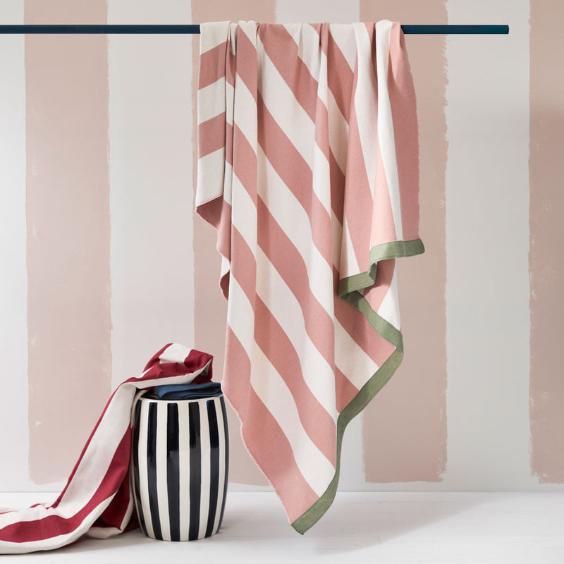 Devon Stripe Large Recycled Cotton Blend Throw in Sage & Pink