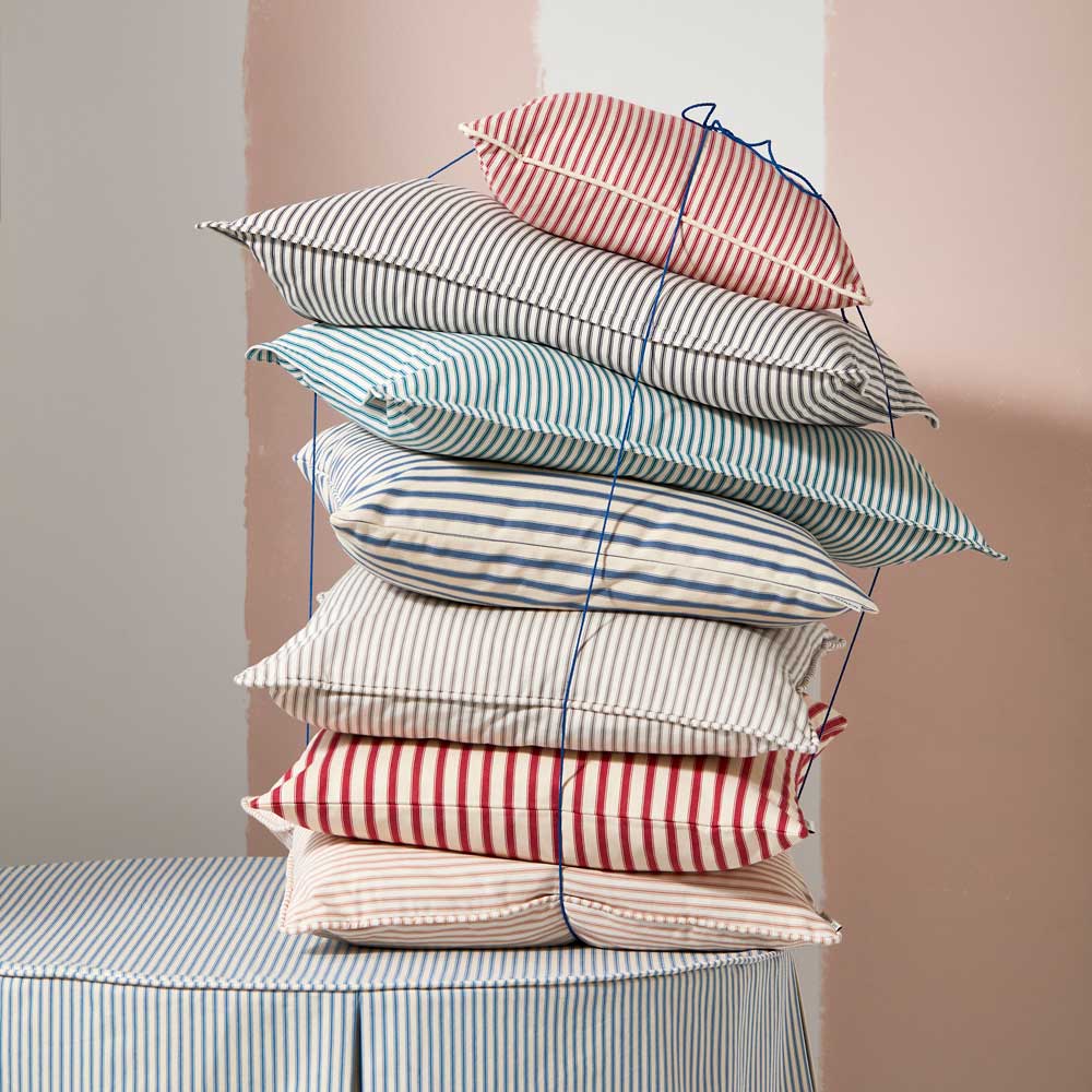 Ticking Stripe 2 Large Knife Edge Cushion in Airforce Blue