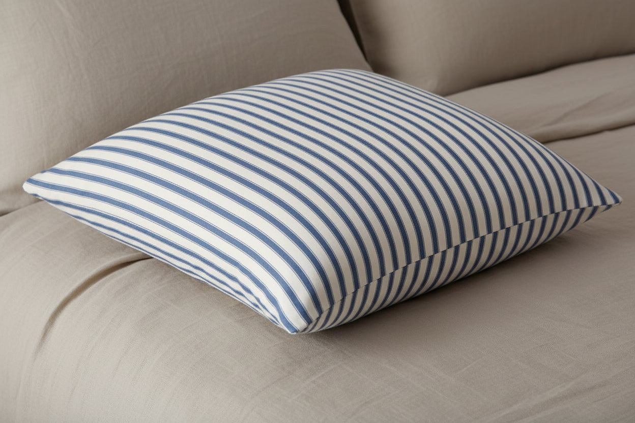 Ticking Stripe 2 Large Knife Edge Cushion in Airforce Blue