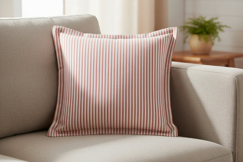Ticking Stripe 1 Small Oxford Edge Cushion in Pink