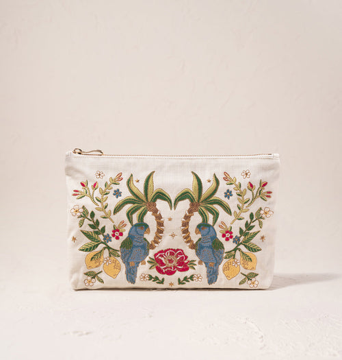 Jungle Paradise Parrots Cream Velvet Everyday Pouch