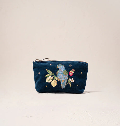 Jungle Paradise Parrot Ink Blue Velvet Coin Purse