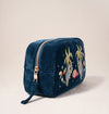 Jungle Paradise Parrot Ink Blue Velvet Cosmetics Bag