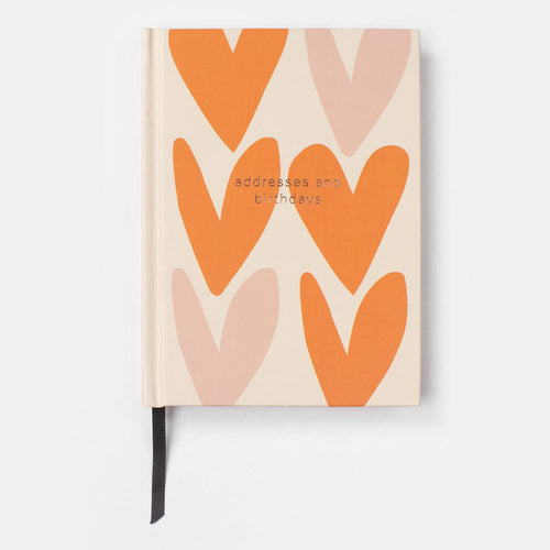 Orange & Pale Pink Hearts Address and Birthday Book