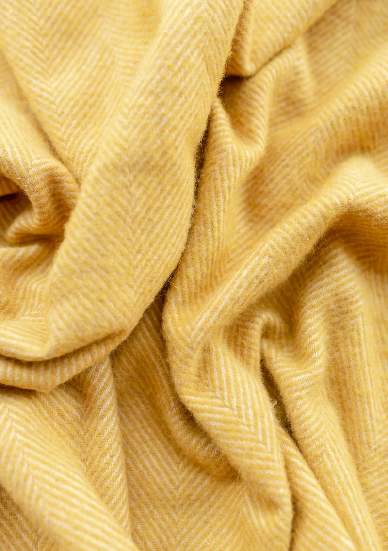 Recycled Wool Blanket in Mustard Herringbone