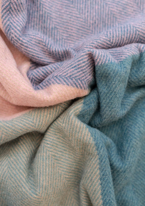 Recycled Wool Blanket i~ Teal Herringbone Offset Check