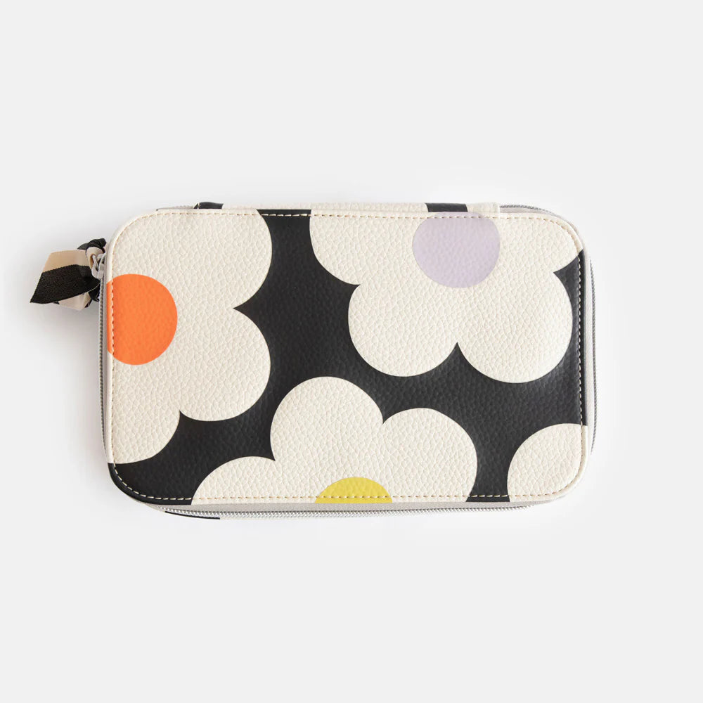 Multi Flower Charcoal Flat Lay Cosmetic Bag