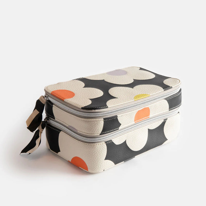Multi Flower Charcoal Flat Lay Cosmetic Bag