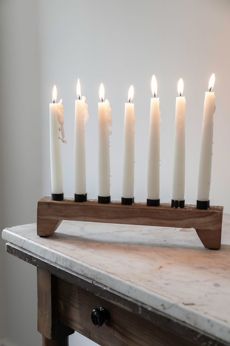 Bleached Wooden Candle Holder (with 7 slots)