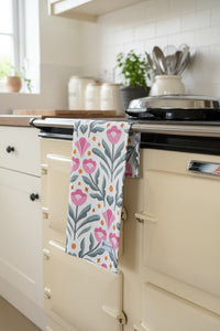Modern Flower Print Tea Towel