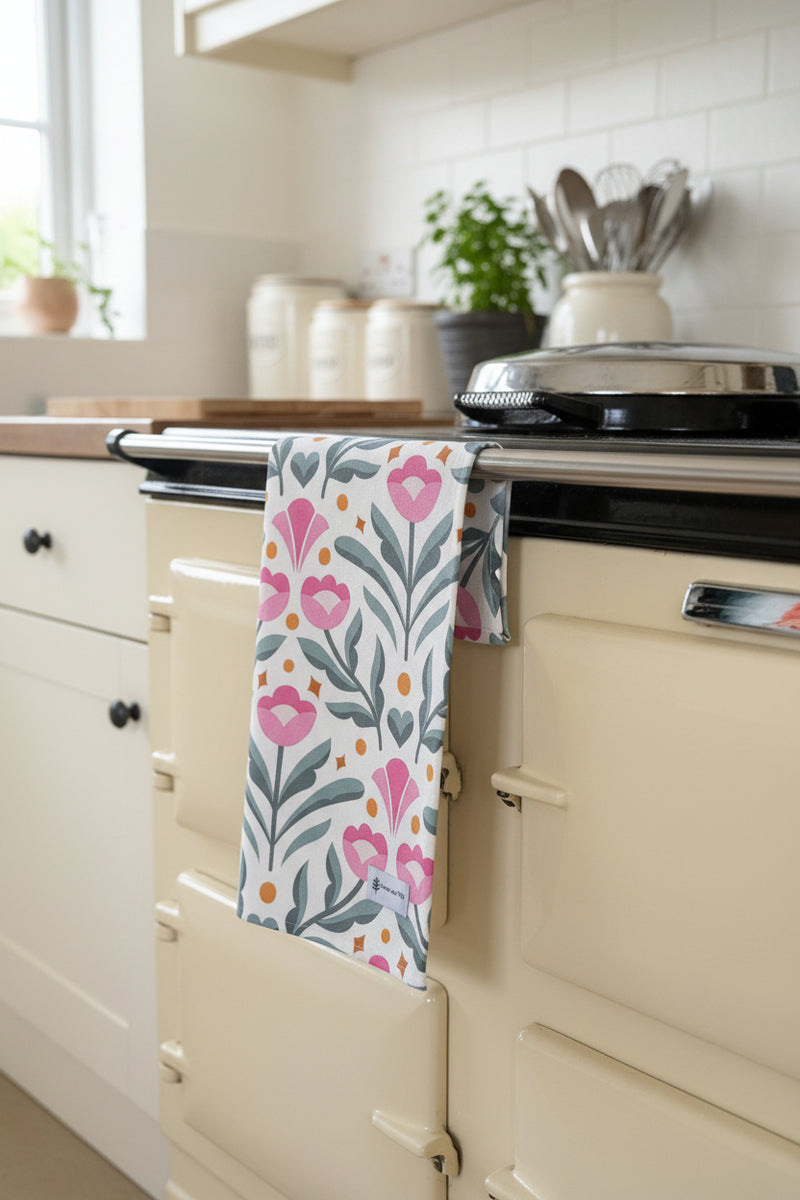Modern Flower Print Tea Towel
