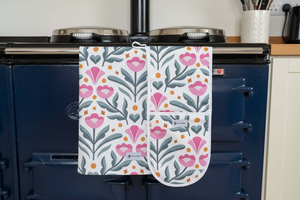 Modern Flower PrModern Flower Print Tea Towelint Oven Glove