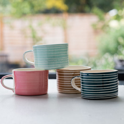 Musango Mugs ~ Sgraffito ~ In Paprika, Moss Green and Turquoise