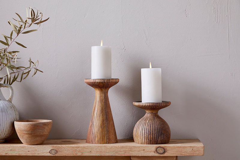 Omari Mango Wood Candlestick – Natural – 2 sizes
