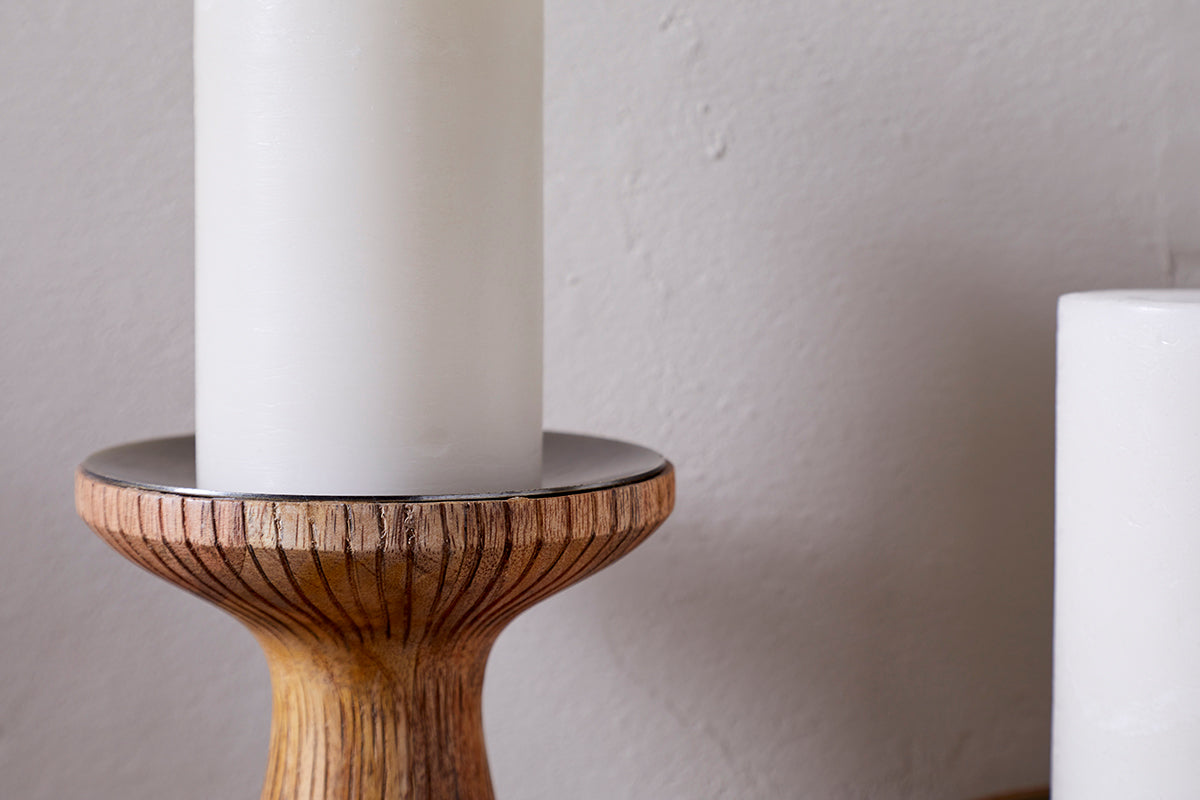 Omari Mango Wood Candlestick – Natural – 2 sizes