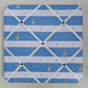 Memo board with blue and white striped pattern and small rabbit illustrations.