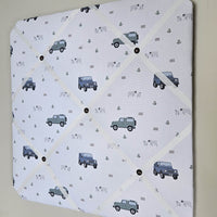 Memo board with vehicle pattern on a white background