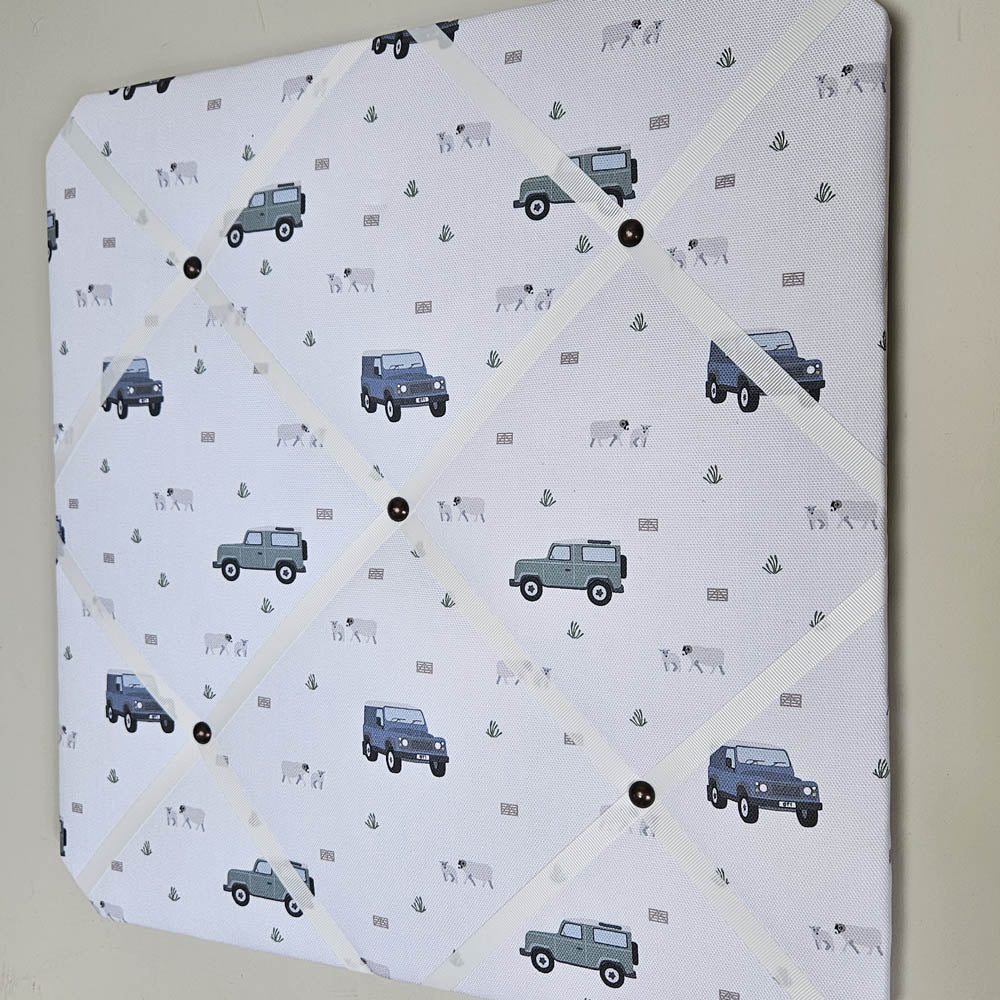 Memo board with vehicle pattern on a white background