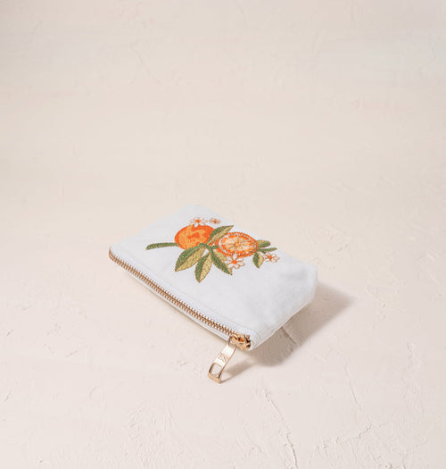 Orange Blossom Coin Purse - in White Cotton