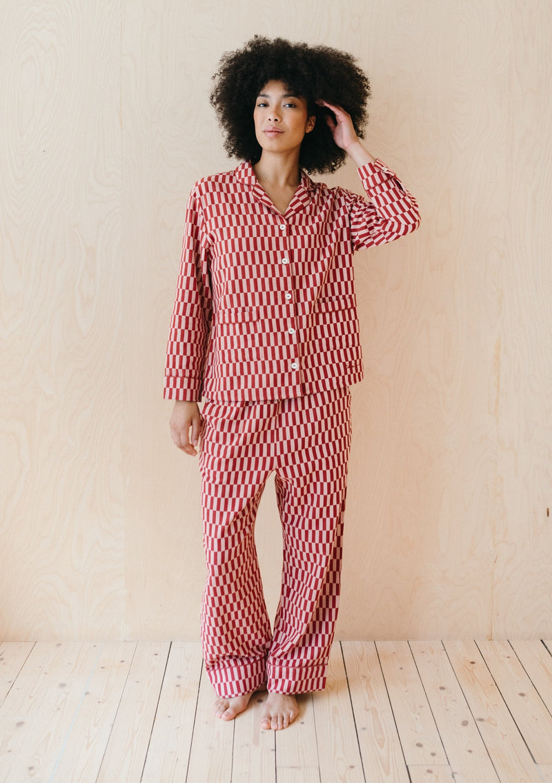 Cotton Oversized Pyjamas in Rose Checkerboard