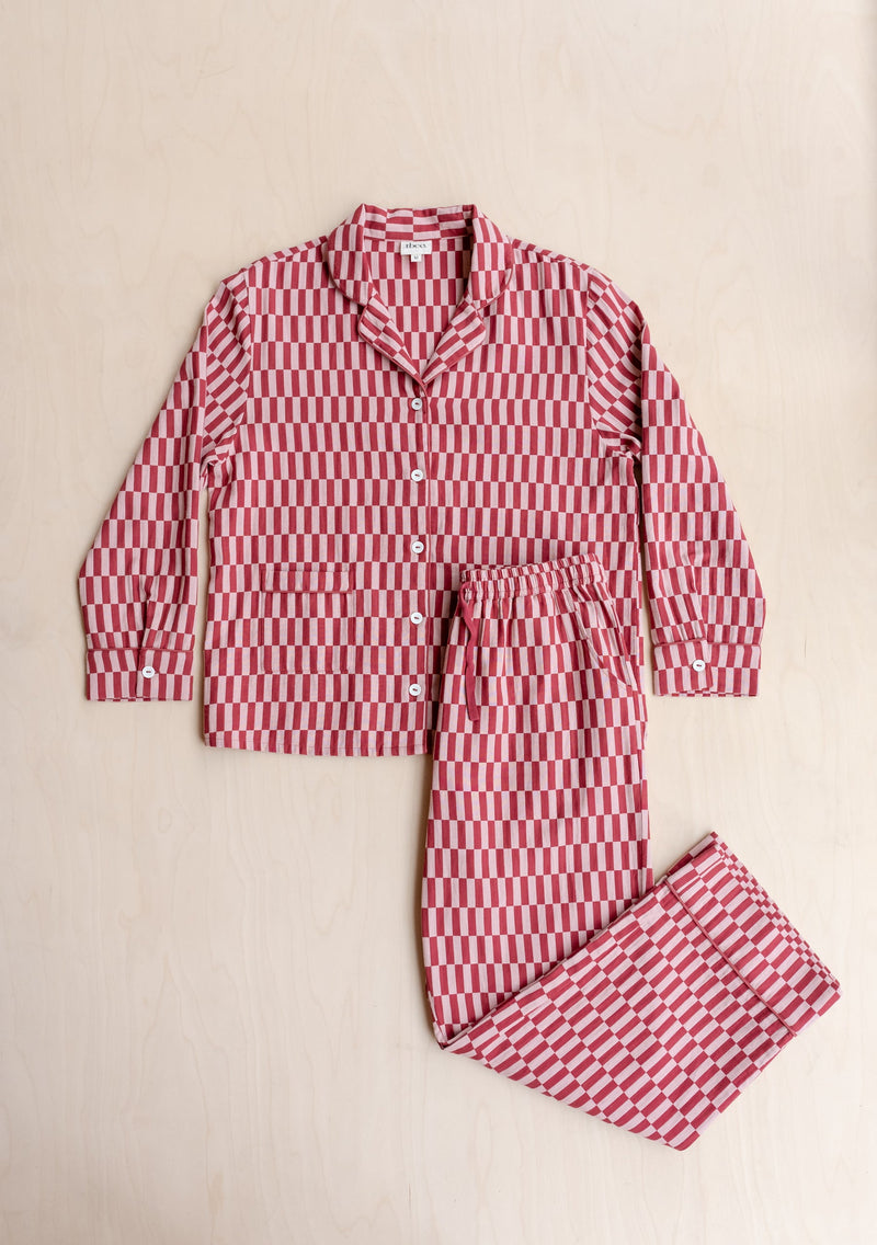 Cotton Oversized Pyjamas in Rose Checkerboard