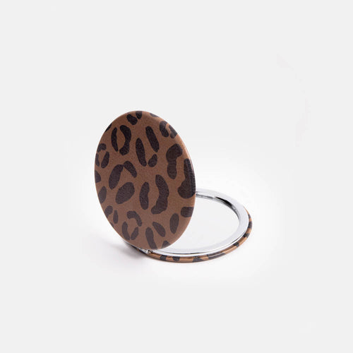 Tan Leopard Round Pocket Mirror