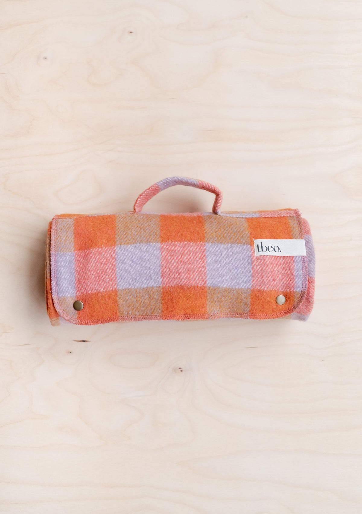 Small Recycled Wool Picnic Blanket - Orange Gingham