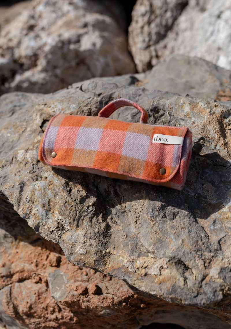 Small Recycled Wool Picnic Blanket - Orange Gingham