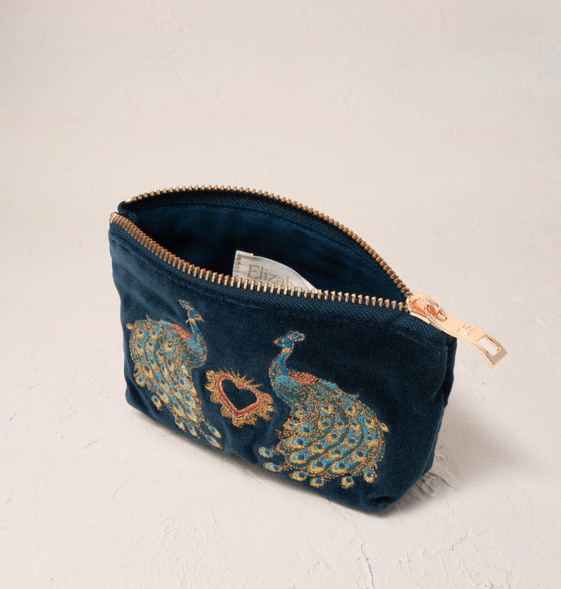 Peacock Floral Ink Blue Velvet Coin Purse Oscar and Tilly