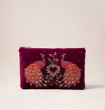 Peacock Floral Ruby Velvet Everyday Pouch