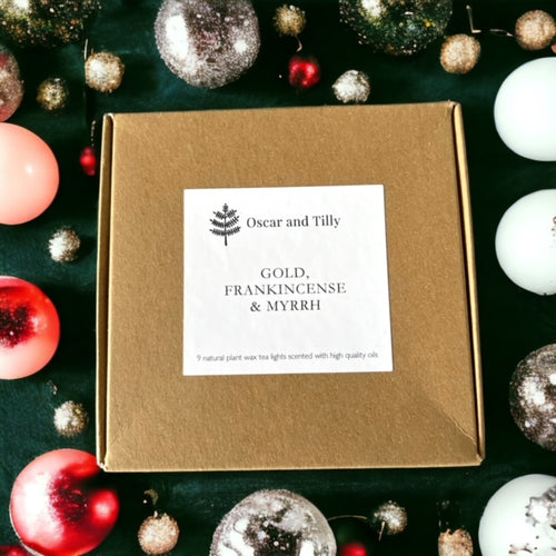 Gold, Frankincense & Myrrh Fragranced Tea Lights ~ Box of 9